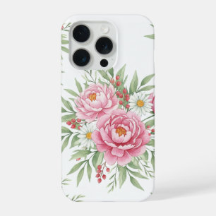 Elegante Wasserfarbe-Rosa-Pfingstrose-Floral-iPhon iPhone 15 Pro Hülle