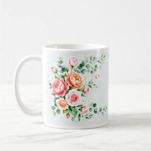 Elegante Wasserfarbe Rosa Pfingstrose und Pfirsich Kaffeetasse