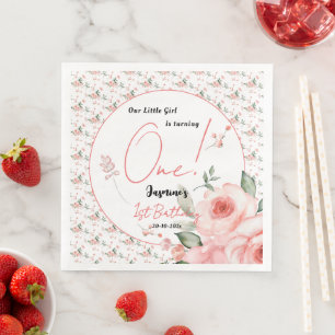 Elegante Wasserfarbe Rosa Rose Mädchen 1. Geburtst Serviette
