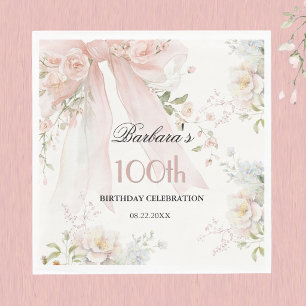Elegante Wasserfarbe Rosa Schleife Floral 100. Geb Serviette
