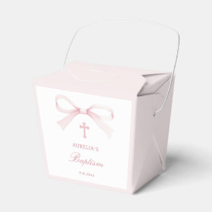 Elegante Wasserfarbe Rosa Schleife Taufe Take Out Geschenkschachtel