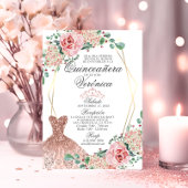 Elegante Wasserfarbe Rosa Spanische Quinceñera Qui Einladung