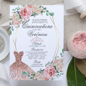 Elegante Wasserfarbe Rosa Spanische Quinceñera Qui Einladung