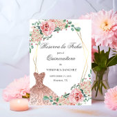 Elegante Wasserfarbe Rosa Spanische Quinceñera Qui Save The Date