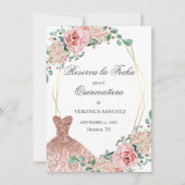 Elegante Wasserfarbe Rosa Spanische Quinceñera Qui Save The Date (Vorderseite)
