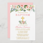 Elegante Wasserfarbe Rosa Weiße Blütengoldtaufe Einladung (Vorne/Hinten)