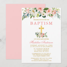 Elegante Wasserfarbe Rosa Weiße Blütengoldtaufe Einladung