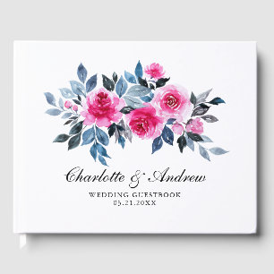 Elegante Wasserfarbe Rosen Hochzeit Gästebuch