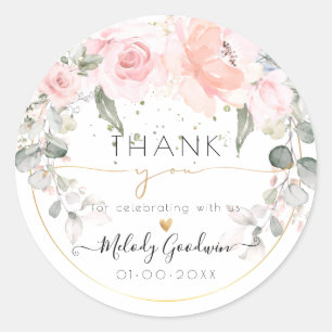 Elegante Wasserfarbe Rosen in Blush-Pink als Danke Runder Aufkleber
