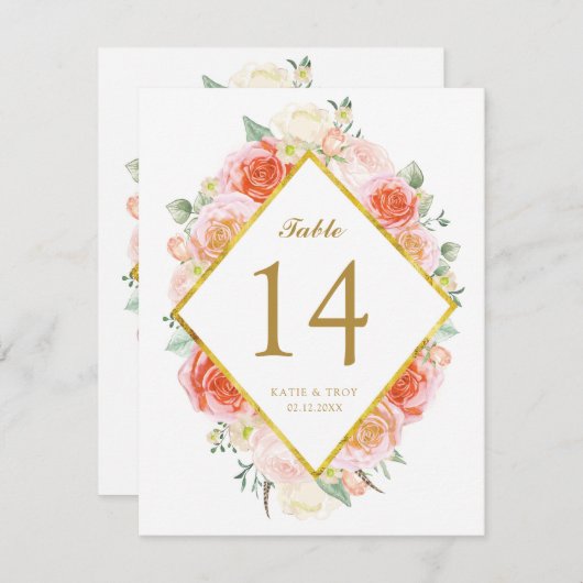 Elegante Wasserfarbe-Rosen-Tischnummer-Karten Einladung (Vorne/Hinten)
