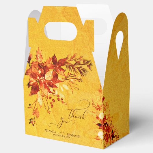 Elegante Wasserfarbe Rot und Gold Poinsettia Hochz Geschenkschachtel (Geöffnet)