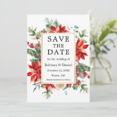 Elegante Wasserfarbe Rote Poinsettia Grün Save The Date (Stehend Vorderseite)