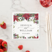 Elegante Wasserfarbe Rote Poinsettia Pine Fir Wedd Serviette (Beispiel)