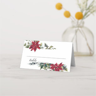 Elegante Wasserfarbe Rote Weihnachtsstern Hochzeit Platzkarte