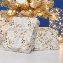 Elegante Wasserfarbe Salbei Grün und Goldene Schle Geschenkpapier