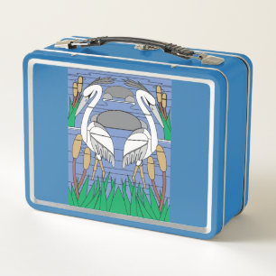 Elegante Wasserfarbe Schwäne Natur Grünflächen Gra Metall Brotdose