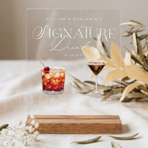 Elegante Wasserfarbe Sein-Ihr-Signature-Drink-Hoch Acrylschild