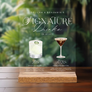 Elegante Wasserfarbe Seine Signature Drink Hochzei Acrylschild