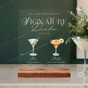 Elegante Wasserfarbe Seine Signature Drink Hochzei Acrylschild