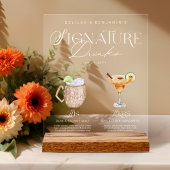 Elegante Wasserfarbe Seine Signature Drink Hochzei Acrylschild