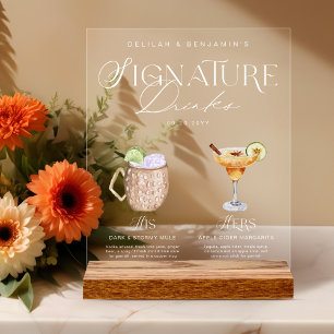 Elegante Wasserfarbe Seine Signature Drink Hochzei Acrylschild