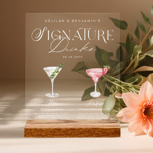 Elegante Wasserfarbe Seine Signature Drink Hochzei Acrylschild