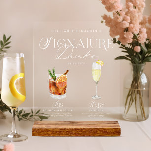 Elegante Wasserfarbe Seine Signature Drink Hochzei Acrylschild