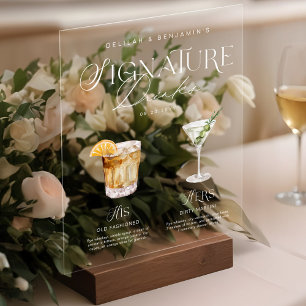 Elegante Wasserfarbe Seine Signature Drink Hochzei Acrylschild