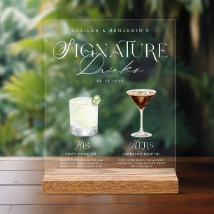 Elegante Wasserfarbe Seine Signature Drink Hochzei Acrylschild