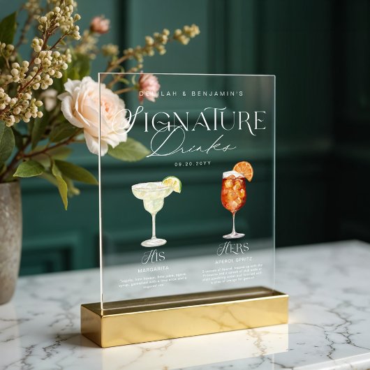 Elegante Wasserfarbe Seine Signature Drink Hochzei Acrylschild