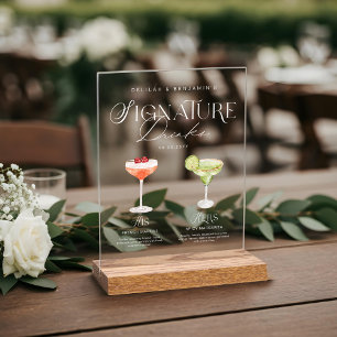 Elegante Wasserfarbe Seine Signature Drink Hochzei Acrylschild