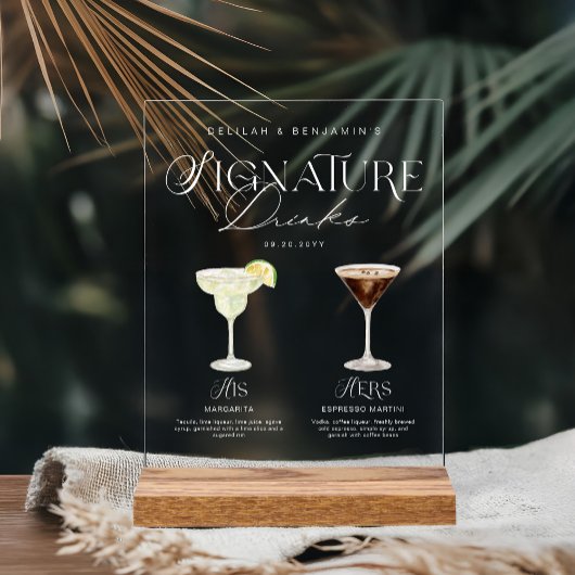 Elegante Wasserfarbe Seine Signature Drink Hochzei Acrylschild