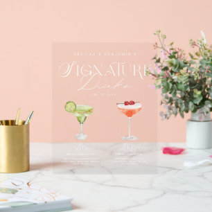 Elegante Wasserfarbe Seine Signature Drink Hochzei Acrylschild