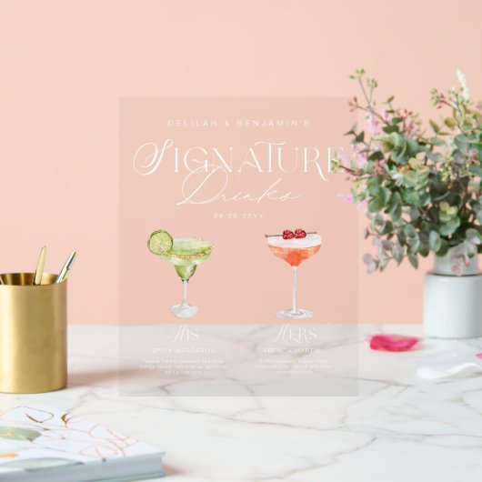 Elegante Wasserfarbe Seine Signature Drink Hochzei Acrylschild