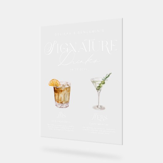 Elegante Wasserfarbe Seine Signature Drink Hochzei Acrylschild (Winkel)