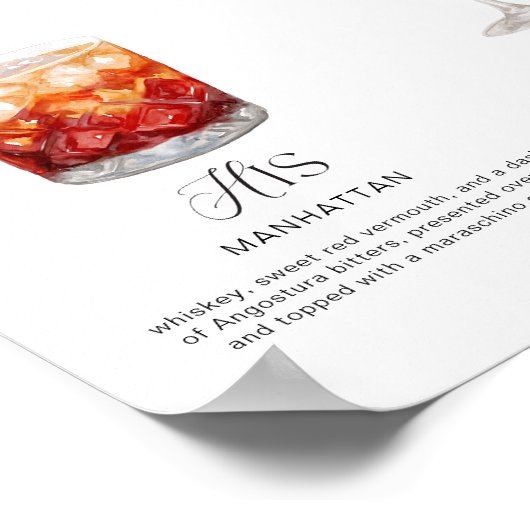 Elegante Wasserfarbe Seine Signature Drink Hochzei Poster (Ecke)