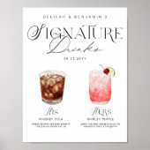 Elegante Wasserfarbe Seine Signature Drink Hochzei Poster (Vorne)