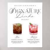 Elegante Wasserfarbe Seine Signature Drink Hochzei Poster (Vorne)