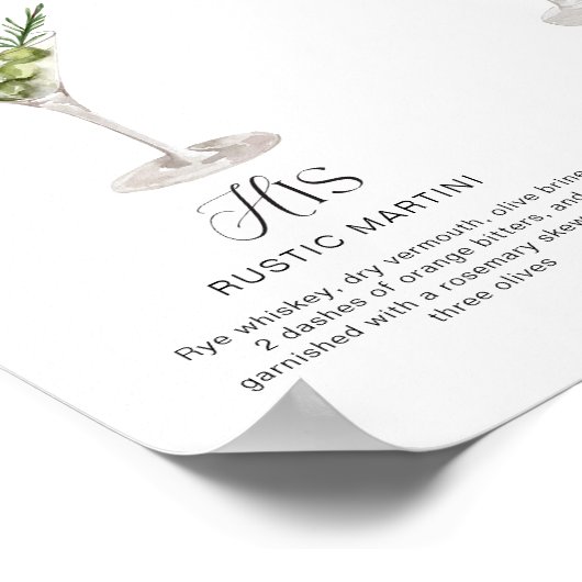 Elegante Wasserfarbe Seine Signature Drink Hochzei Poster (Ecke)