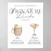 Elegante Wasserfarbe Seine Signature Drink Hochzei Poster (Vorne)
