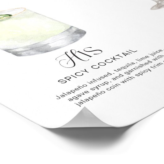 Elegante Wasserfarbe Seine Signature Drink Hochzei Poster (Ecke)