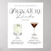 Elegante Wasserfarbe Seine Signature Drink Hochzei Poster (Vorne)