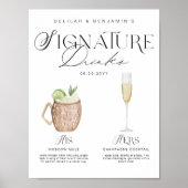 Elegante Wasserfarbe Seine Signature Drink Hochzei Poster (Vorne)