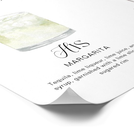 Elegante Wasserfarbe Seine Signature Drink Hochzei Poster (Ecke)