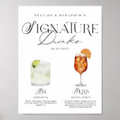 Elegante Wasserfarbe Seine Signature Drink Hochzei Poster (Vorne)