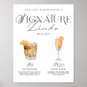 Elegante Wasserfarbe Seine Signature Drink Hochzei Poster (Vorne)
