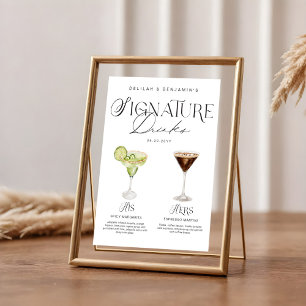 Elegante Wasserfarbe Seine Signature Drink Hochzei Poster