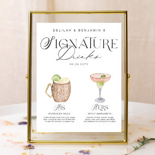 Elegante Wasserfarbe Seine Signature Drink Hochzei Poster