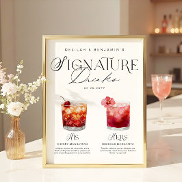 Elegante Wasserfarbe Seine Signature Drink Hochzei Poster