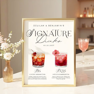 Elegante Wasserfarbe Seine Signature Drink Hochzei Poster